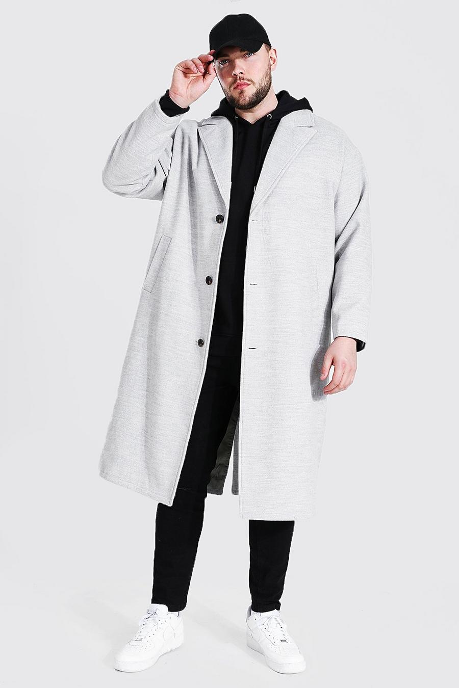 Grey Plus Size Lange Overjas Met Enkele Rij Knopen image number 1