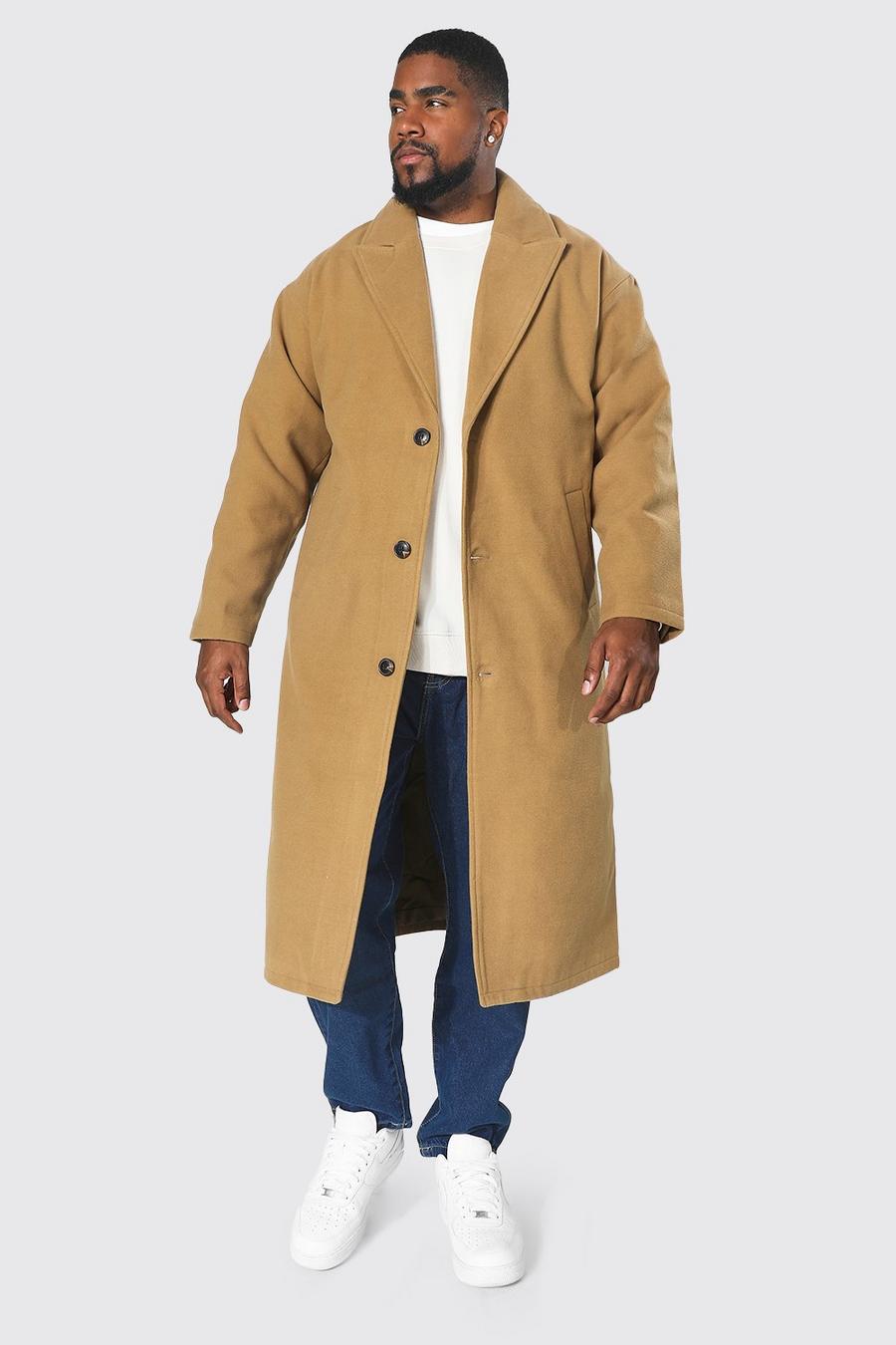 Camel Plus Size Single Breasted Longline Overcoat image number 1
