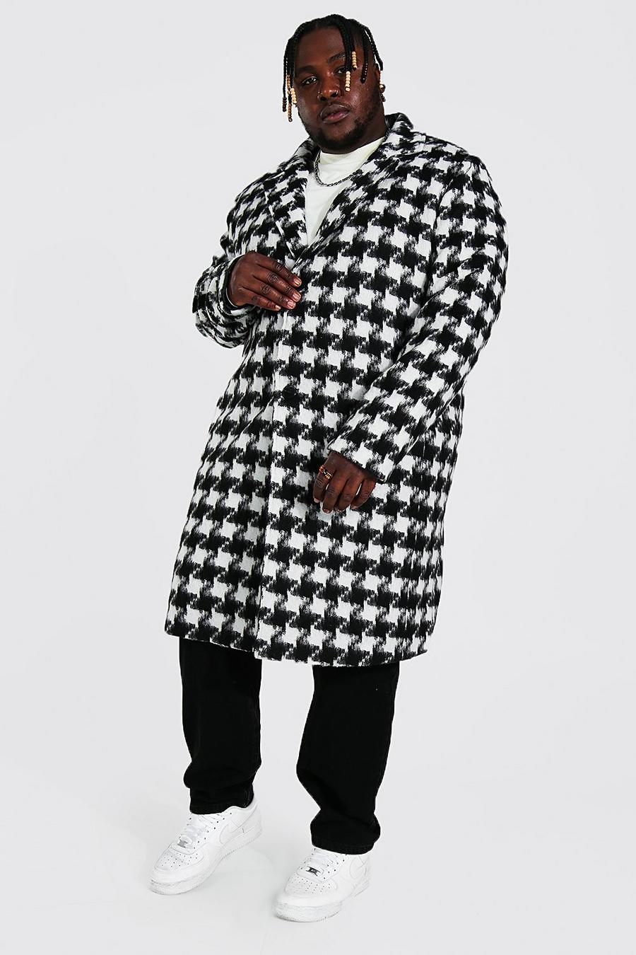 Black Plus Size Houndstooth Longline Overcoat image number 1