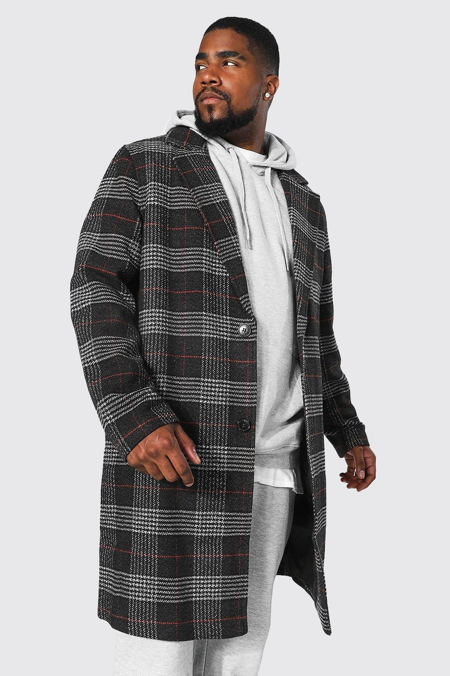 Charcoal Plus Size Check Single Breasted Overcoat image number 1