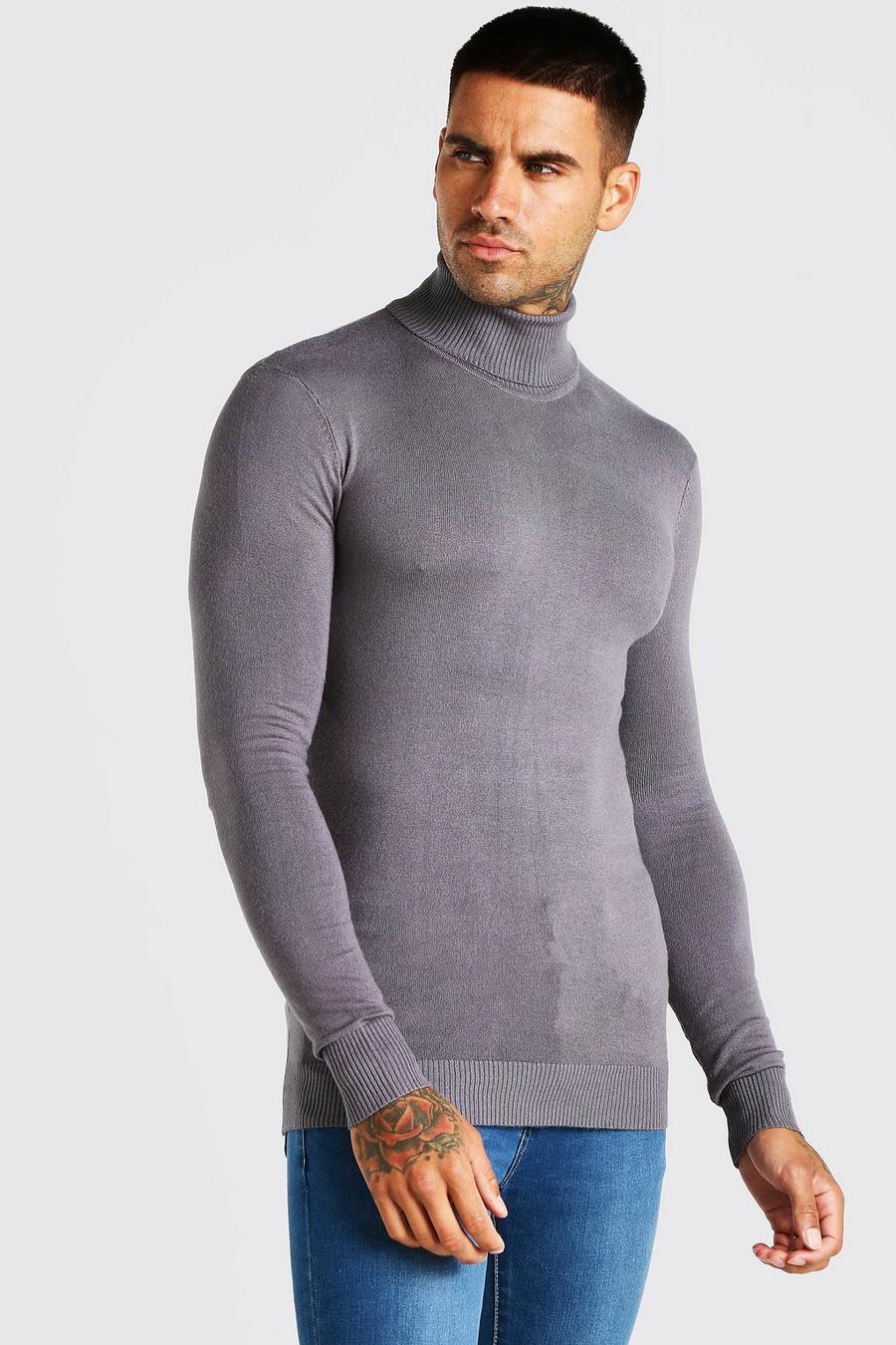 Charcoal Muscle Fit Turtleneck Sweater image number 1