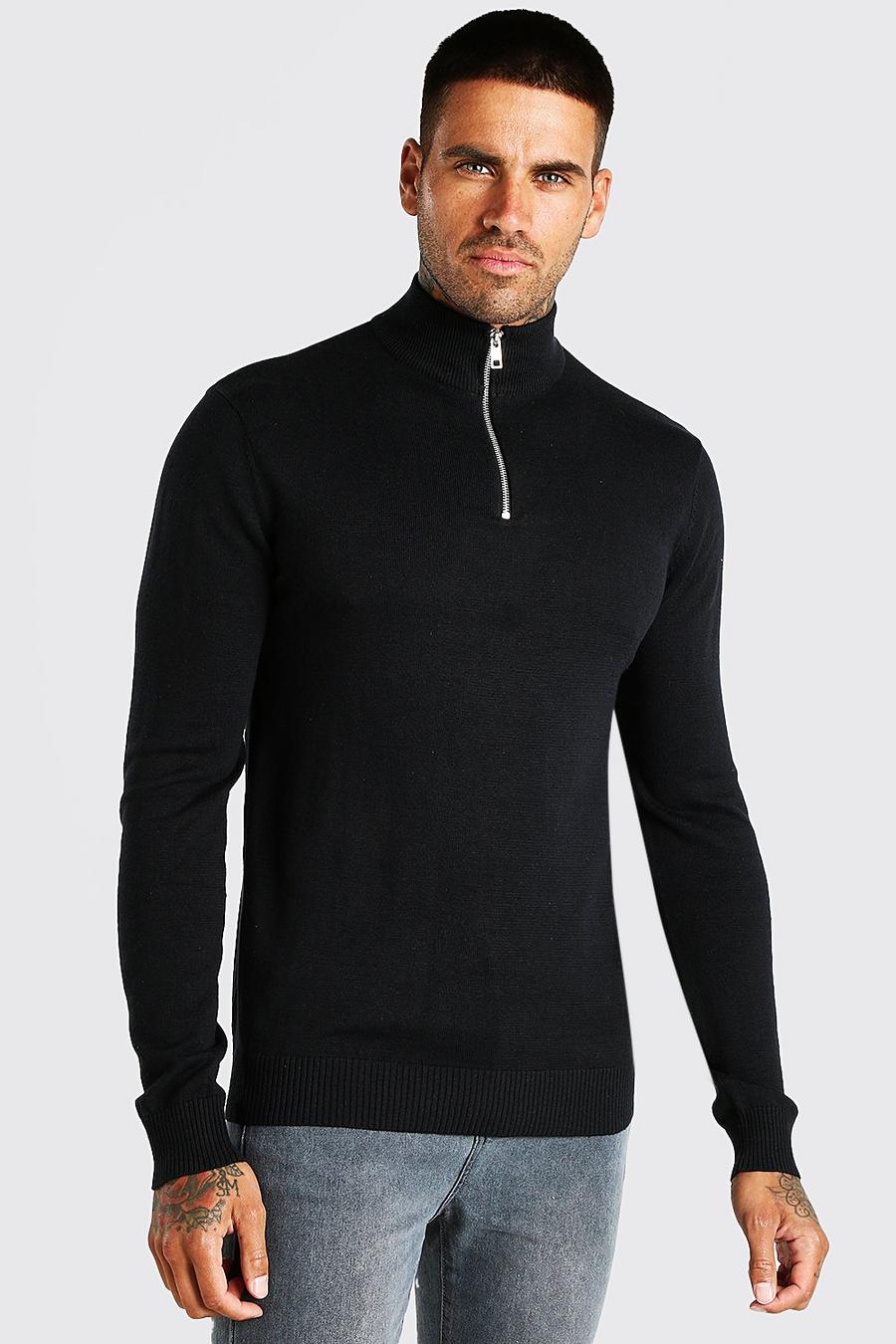 Black Half Zip Funnel Neck Sweater image number 1