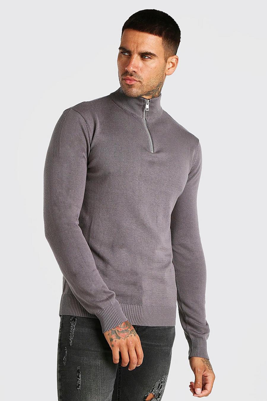 Pullover mit Trichterkragen und halbem Reißverschluss, Grau image number 1