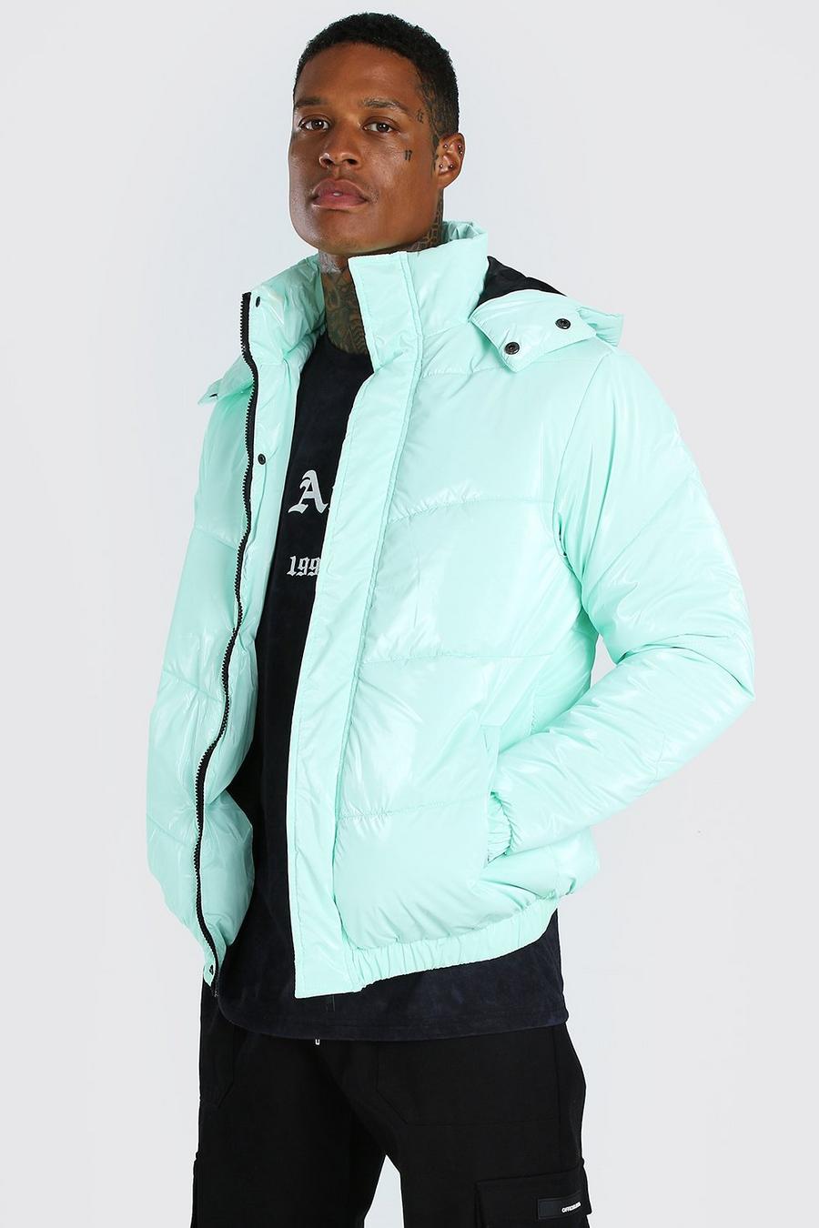 Mint green High Shine Hooded Puffer image number 1
