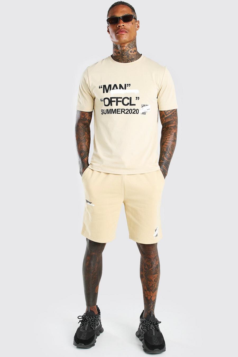 MAN Sommer 2020 Set mit T-Shirt und Shorts mit Print, Steingrau image number 1