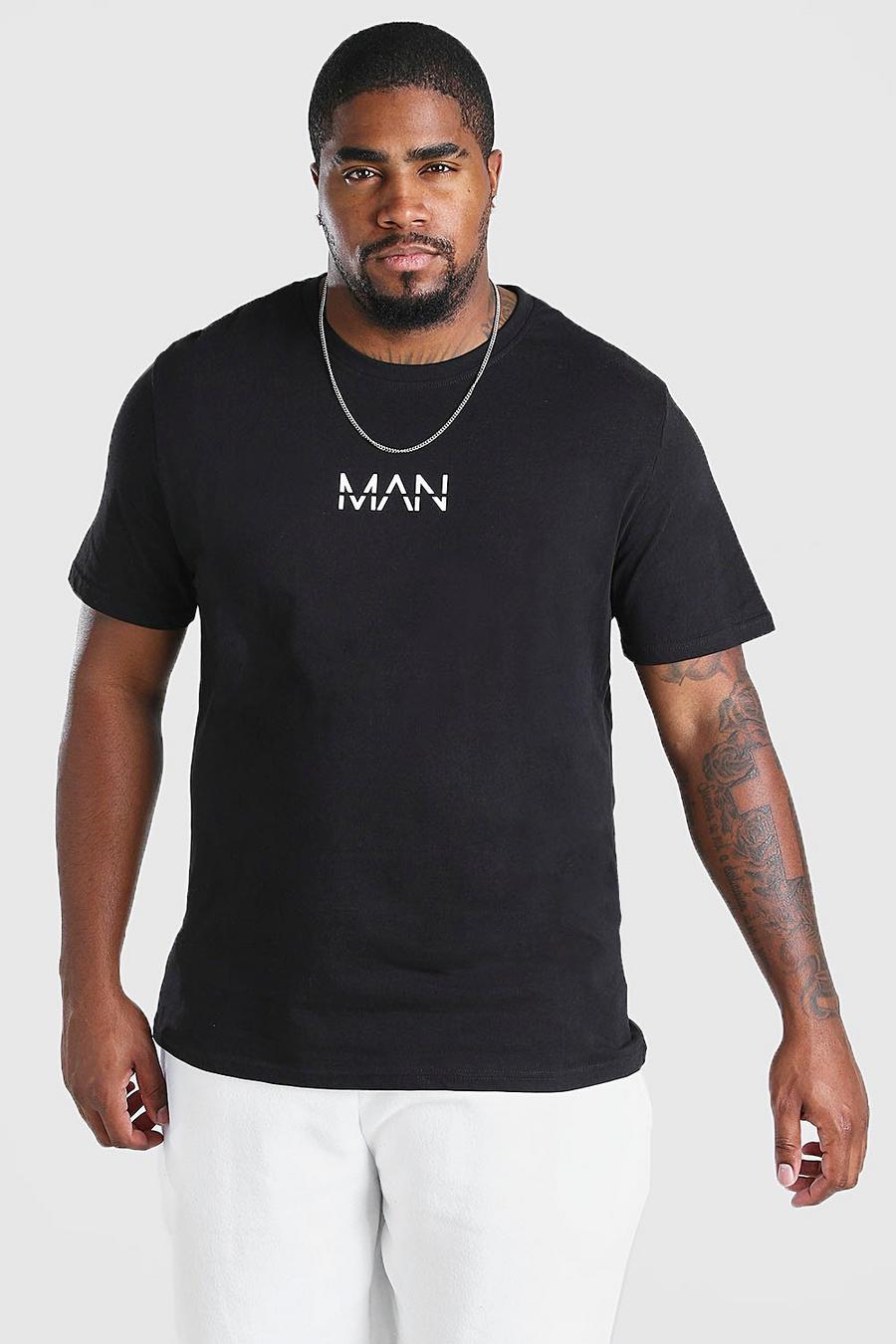 Big And Tall T-Shirt mit MAN-Dash-Print, Schwarz image number 1