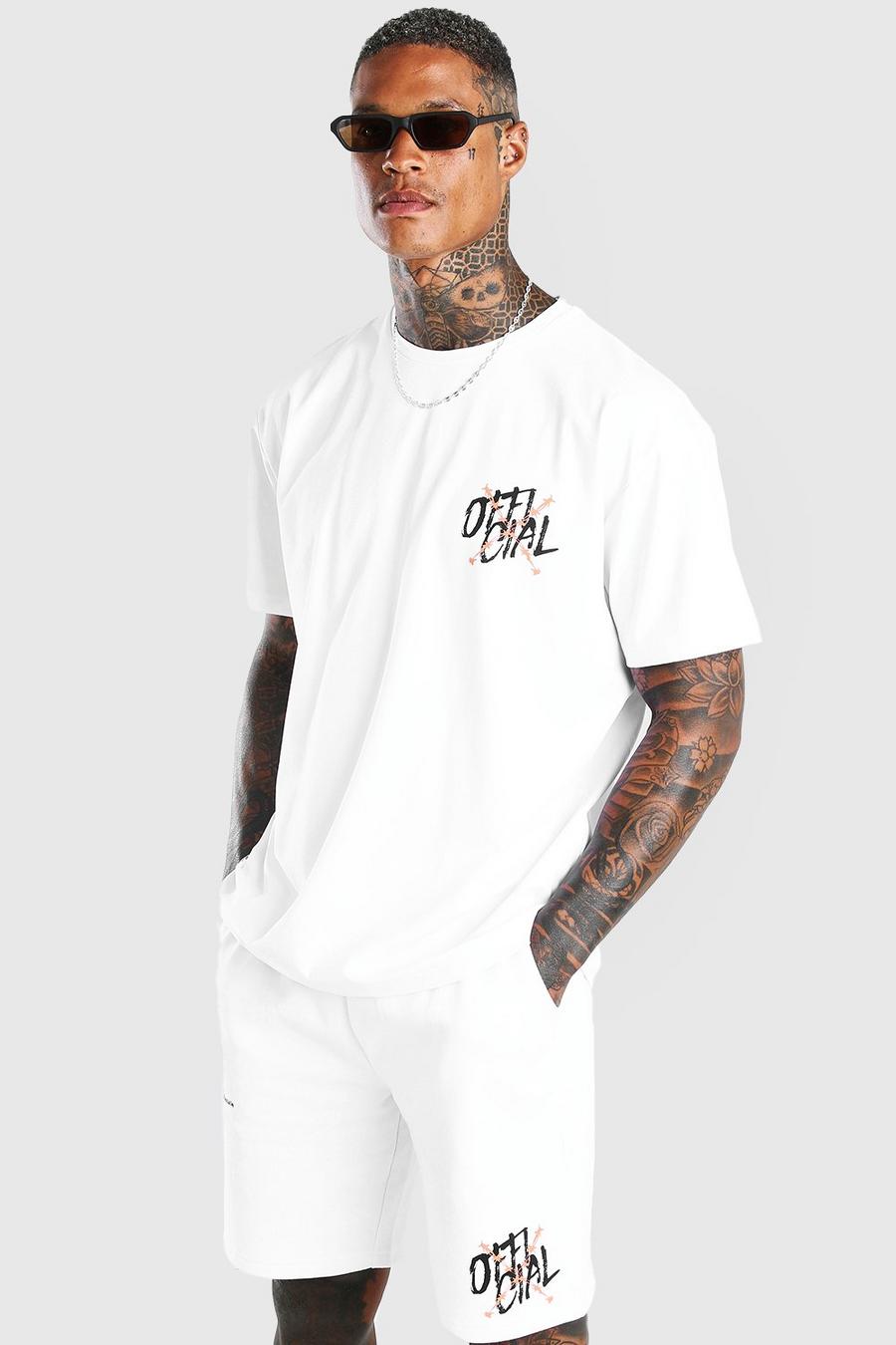 Conjunto de pantalones cortos y camiseta con estampado de grai de alambre en la espalda MAN, Blanco bianco image number 1