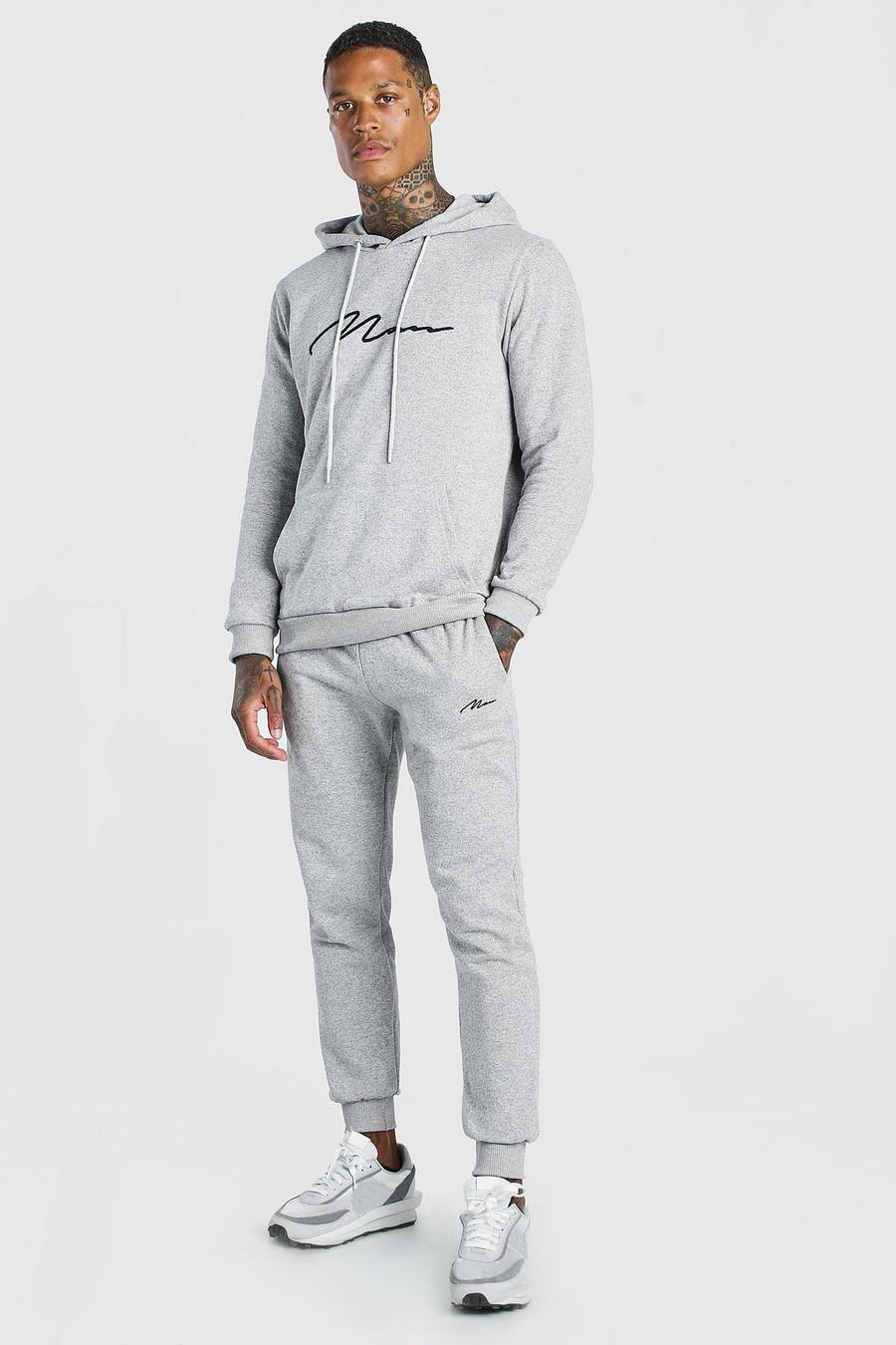 Grey marl Man Signature Embroidered Hooded Tracksuit image number 1
