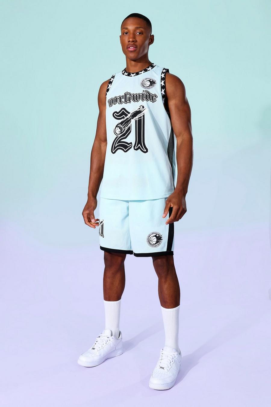 Basketball-Trägerhemd und Shorts aus Mesh, Blue image number 1