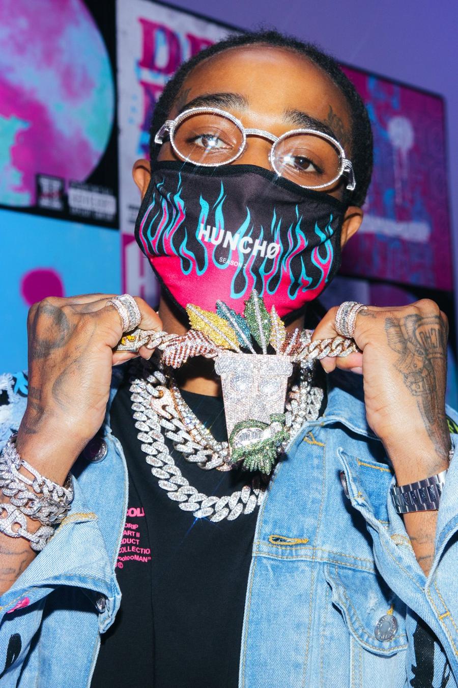 Pink Quavo Flame Print Fashion Mask image number 1