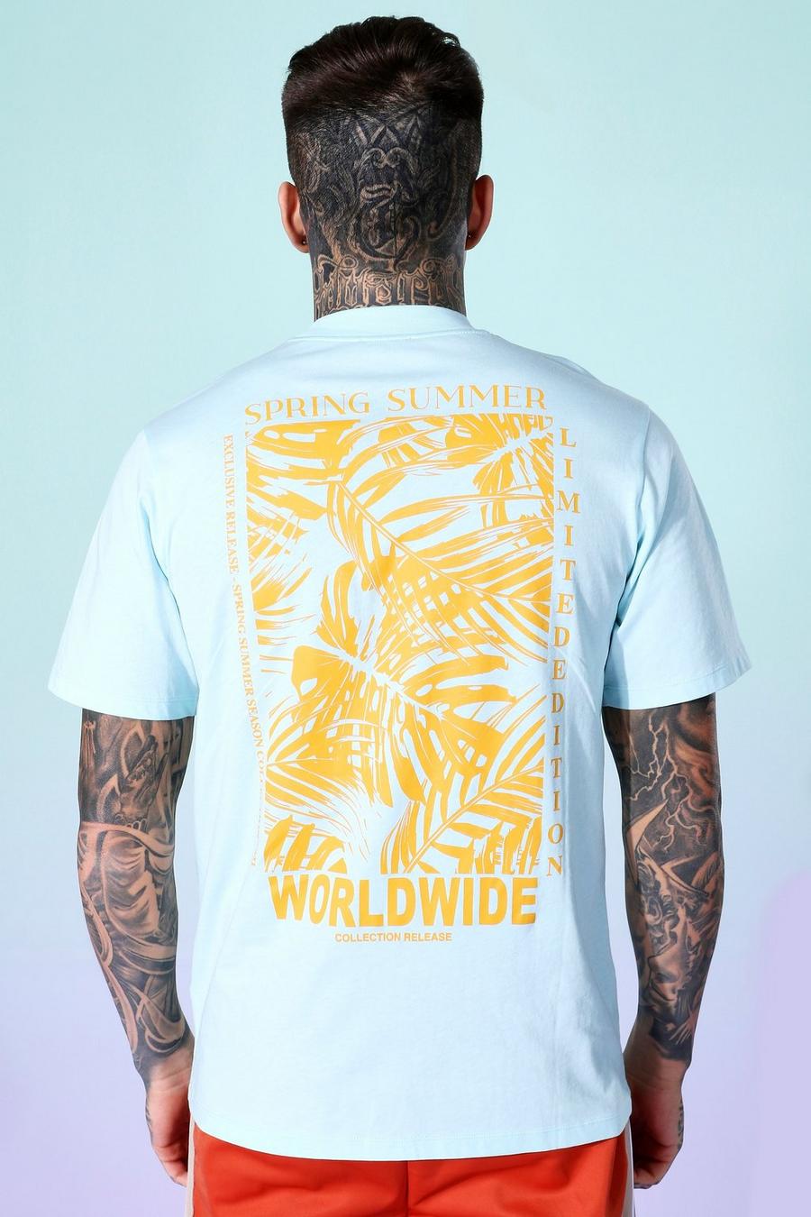 Blue Palm Print Back Graphic T-shirt image number 1
