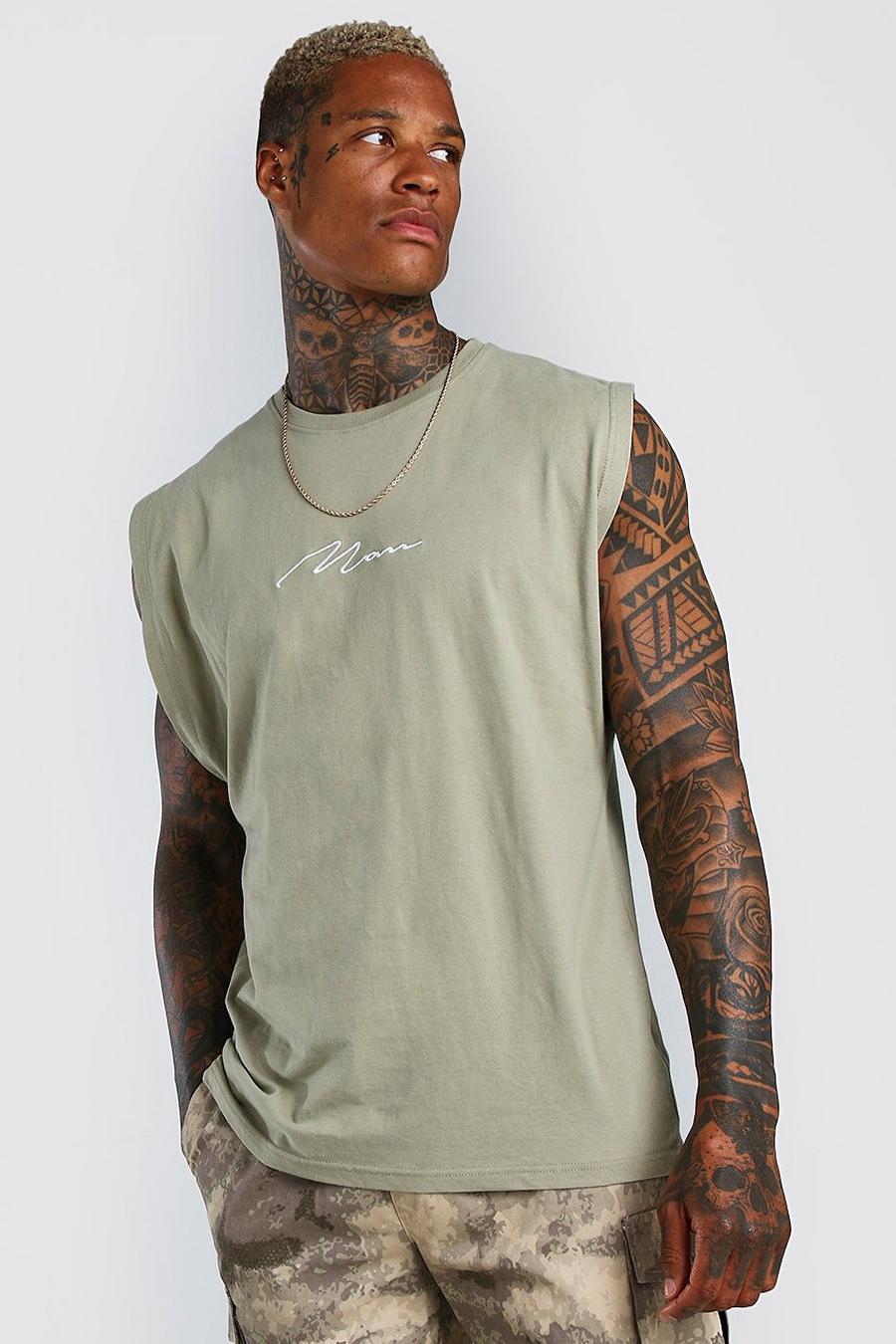Green MAN Signature Embroidered Sleeveless T-Shirt image number 1