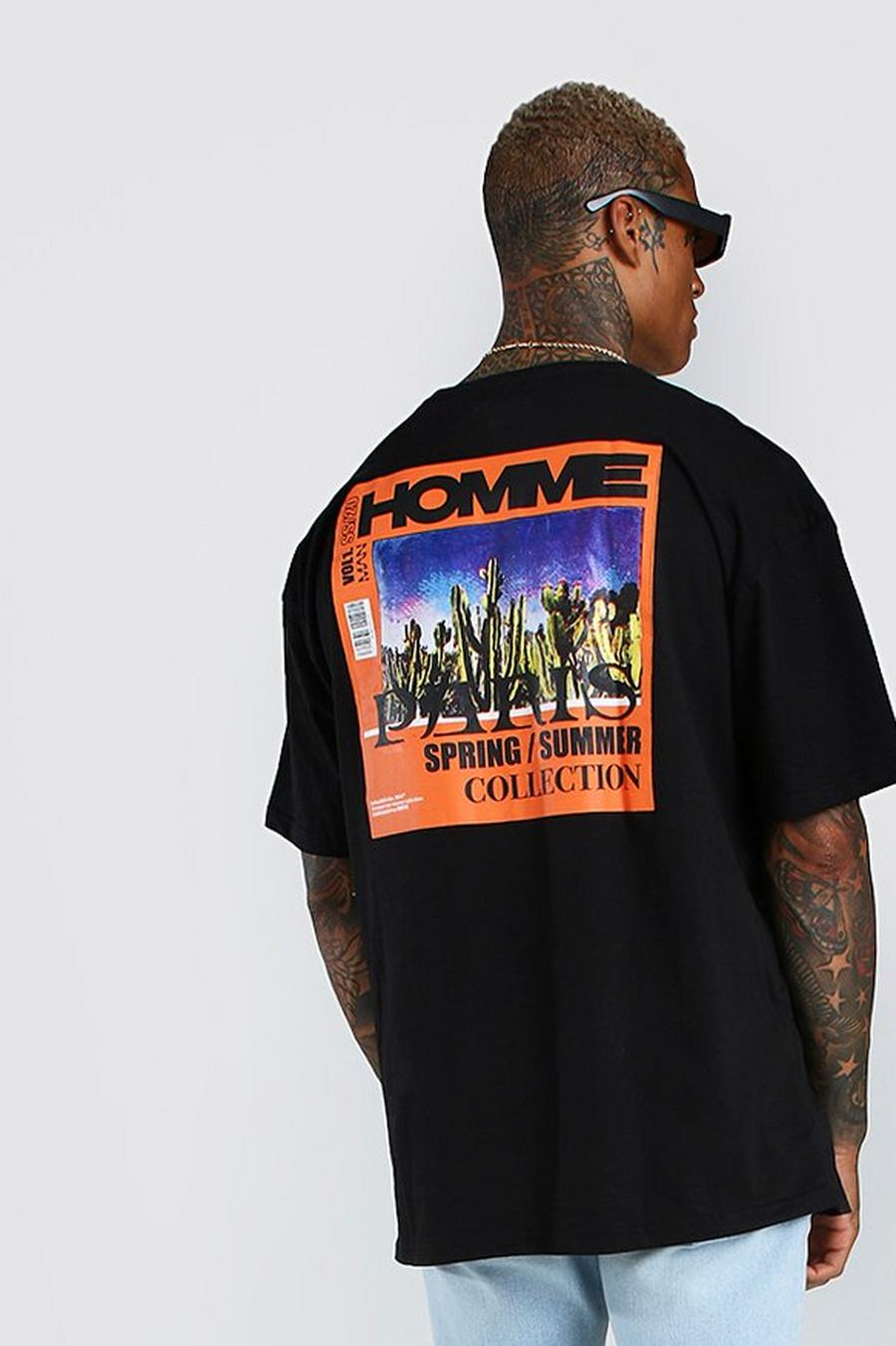 Black Oversized Man Official 'Homme' Graphic T-Shirt image number 1