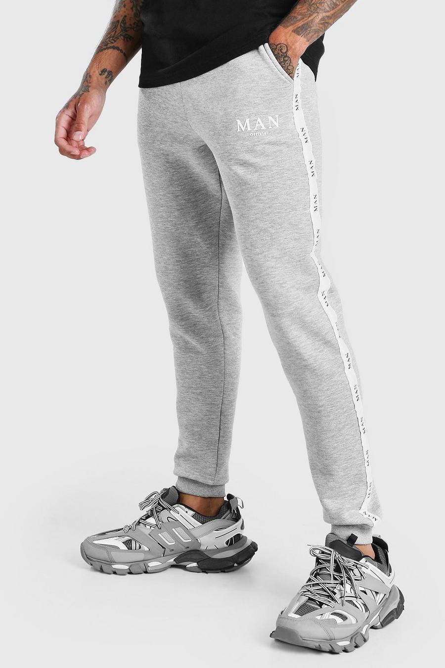 Grey marl Skinny Fit Jogger With MAN Tape image number 1