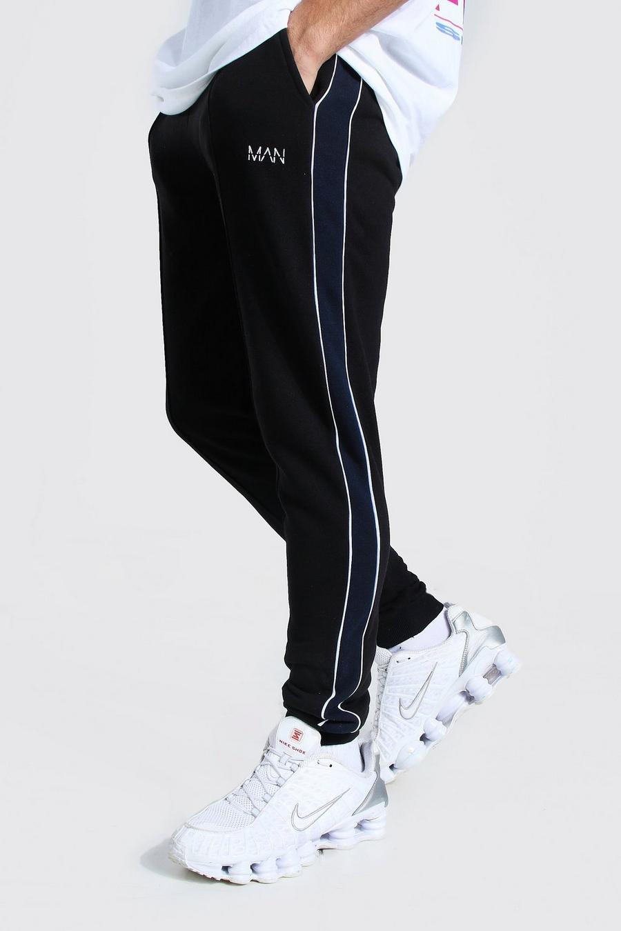 Black Man Skinny Fit Track Pant With Piping Side Panel image number 1