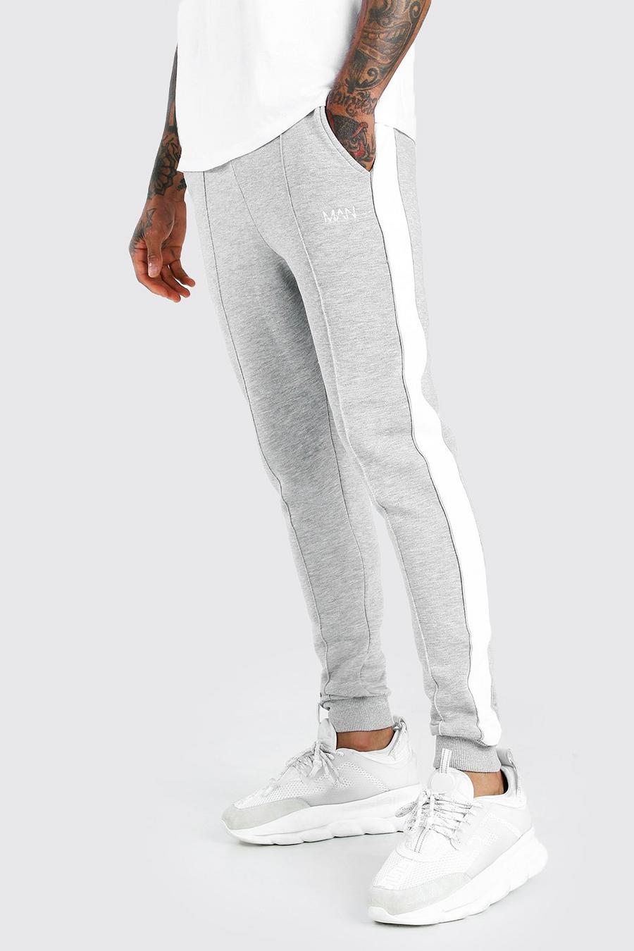Grey marl Man Skinny Fit Track Pant With Piping Side Panel image number 1