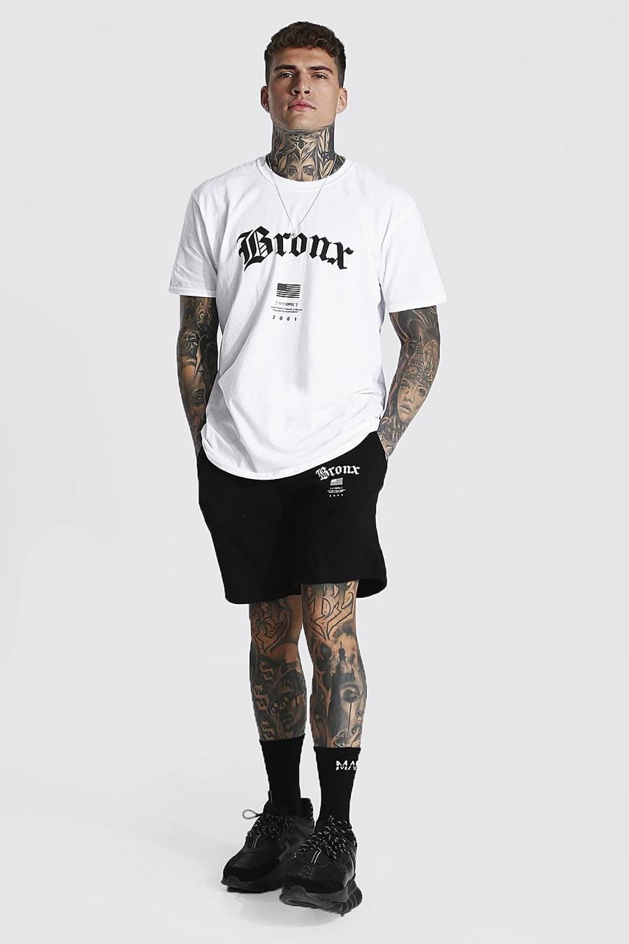 Set in Übergröße aus Hi-Lo T-Shirt und Shorts mit Bronx-Print, Weiß image number 1
