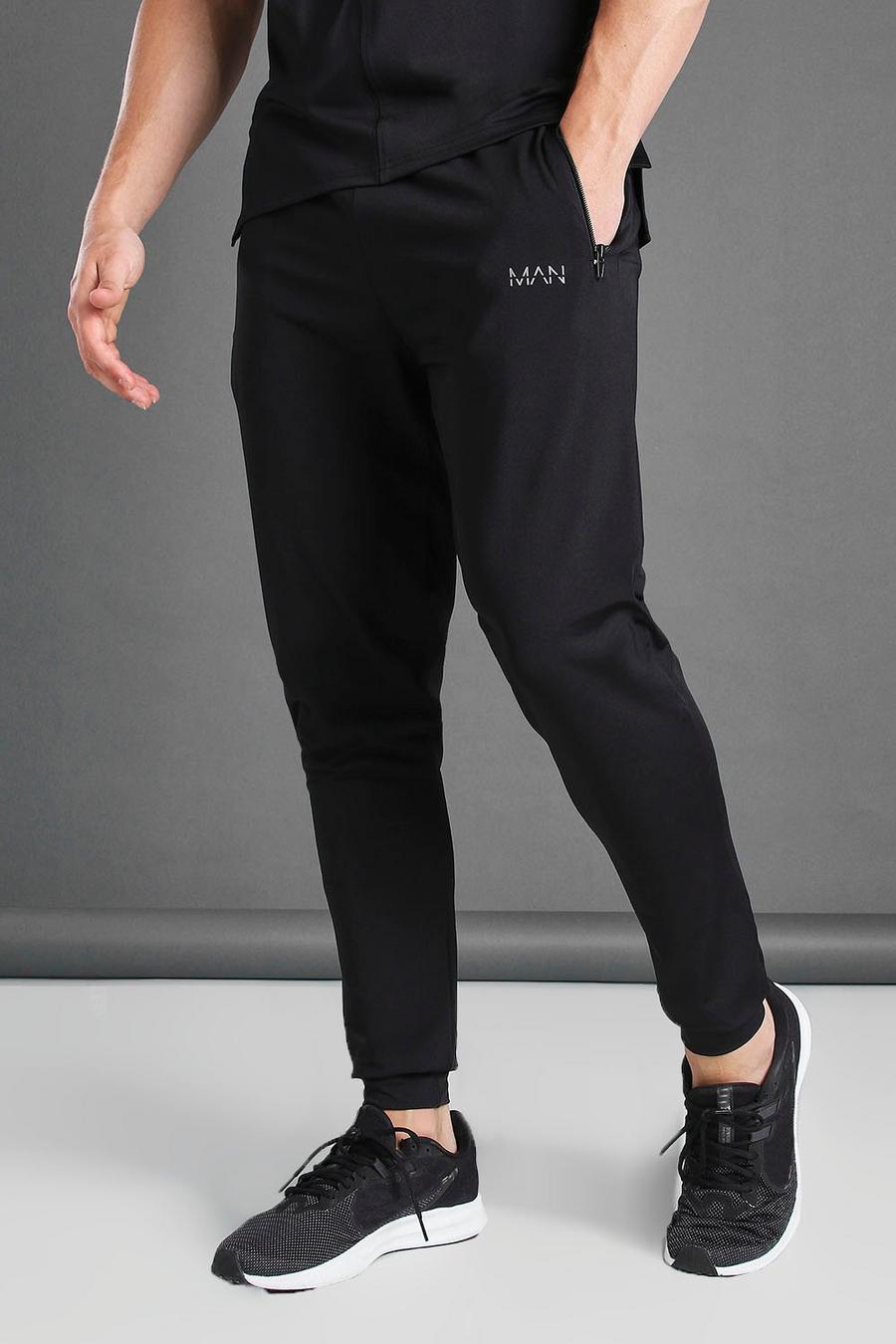Black Skinny Fit Active Gym Track Pants With Zip Pockets image number 1