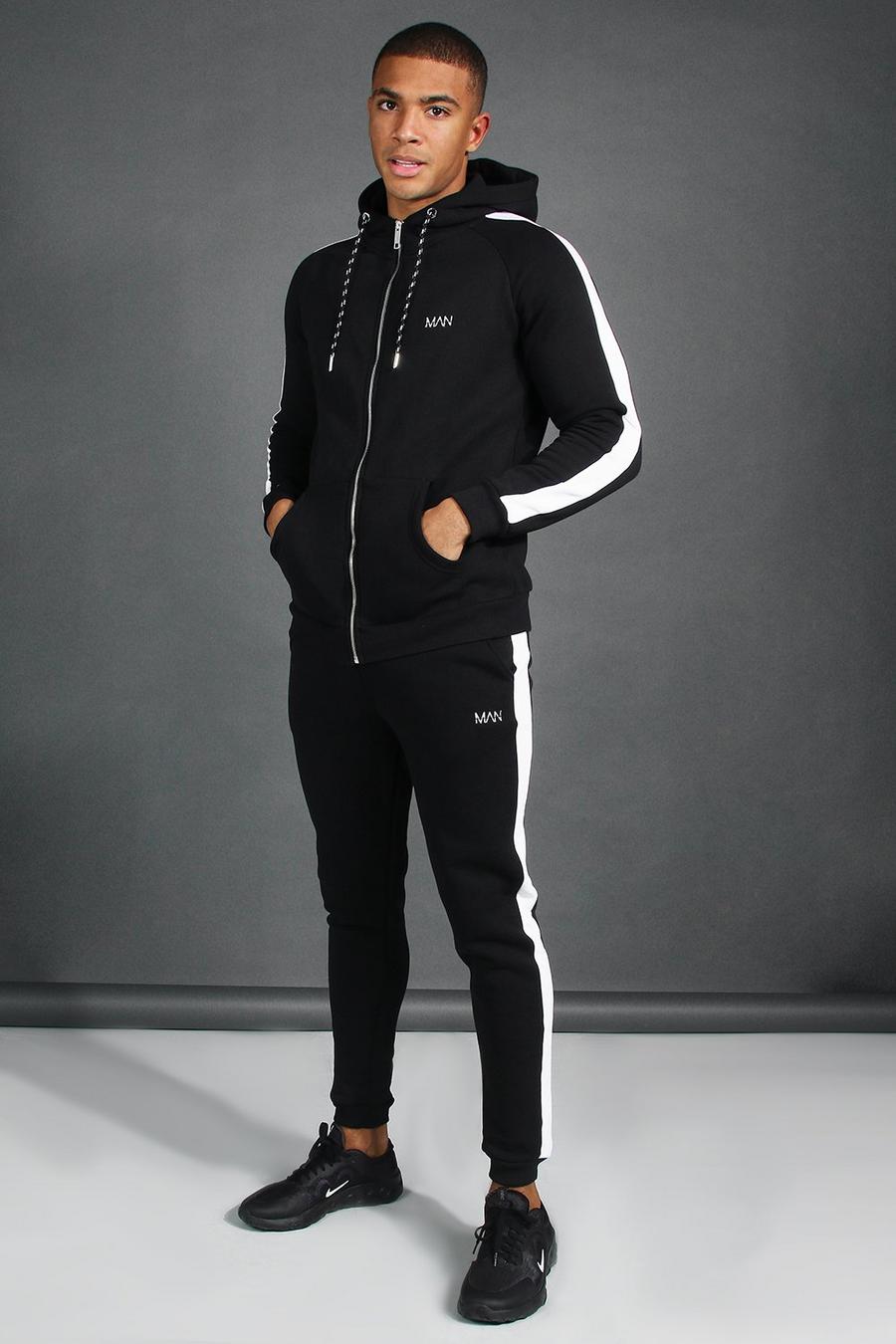 Black MAN Muscle Fit Hooded Detail Tracksuit image number 1