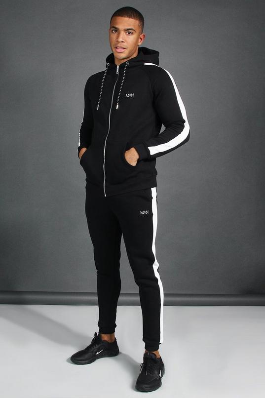 MAN Muscle Fit Hooded Detail Tracksuit | boohoo