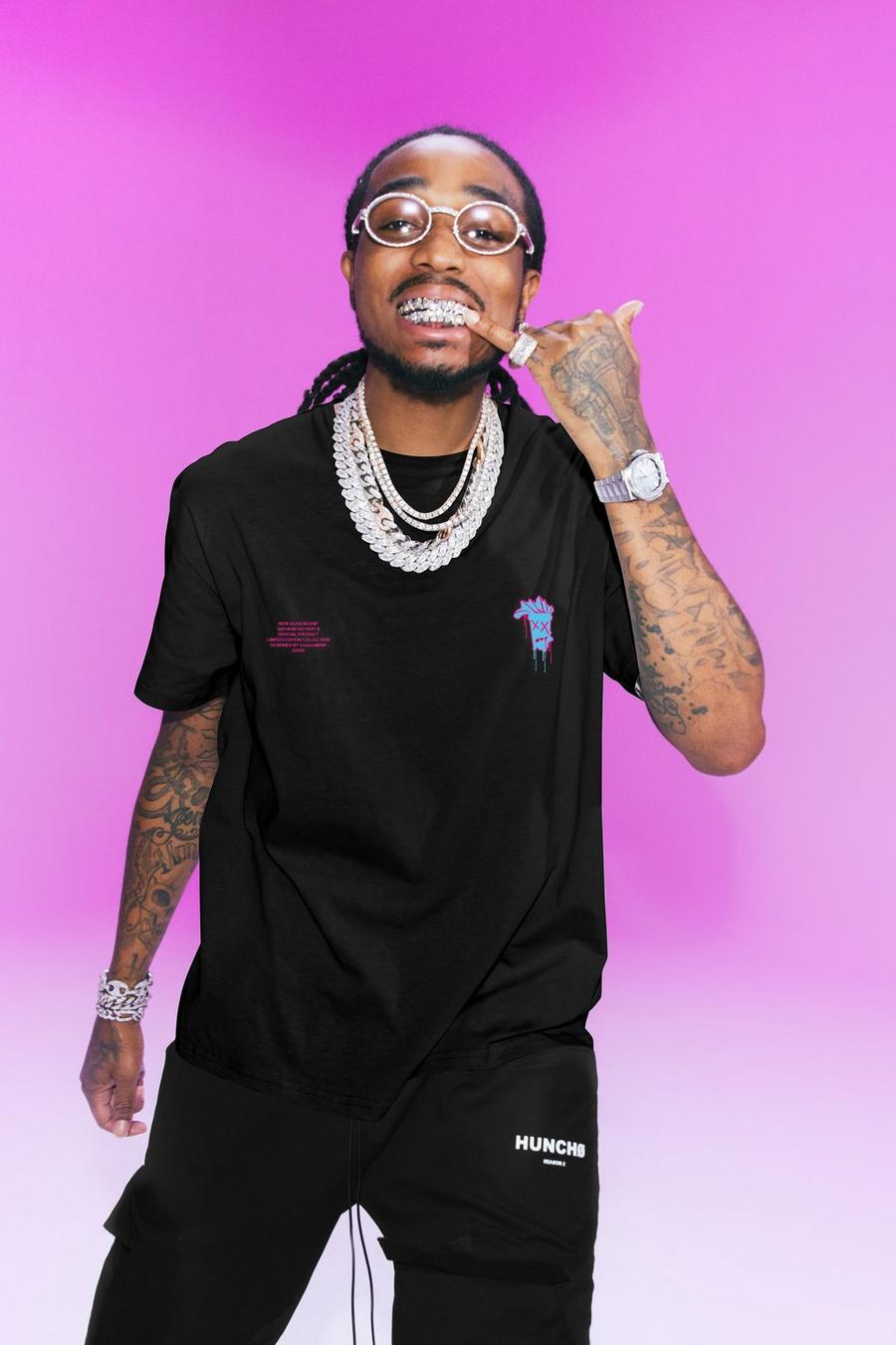 Black Quavo Oversized T-Shirt With Drip Face image number 1
