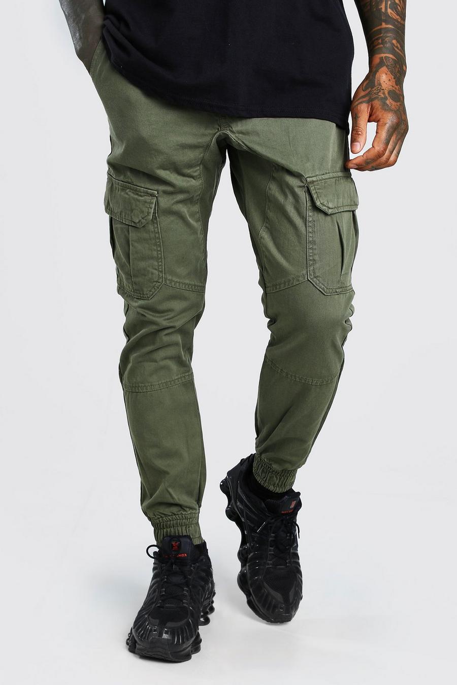 Khaki Skinny Fit Cargo Pants With Cuff image number 1