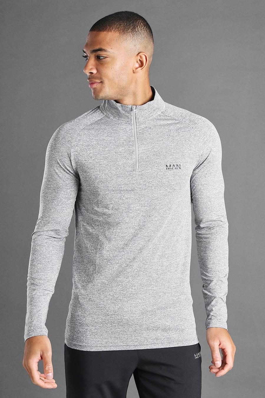 Charcoal MAN Active Funnel Neck Top In Fabric Interest image number 1