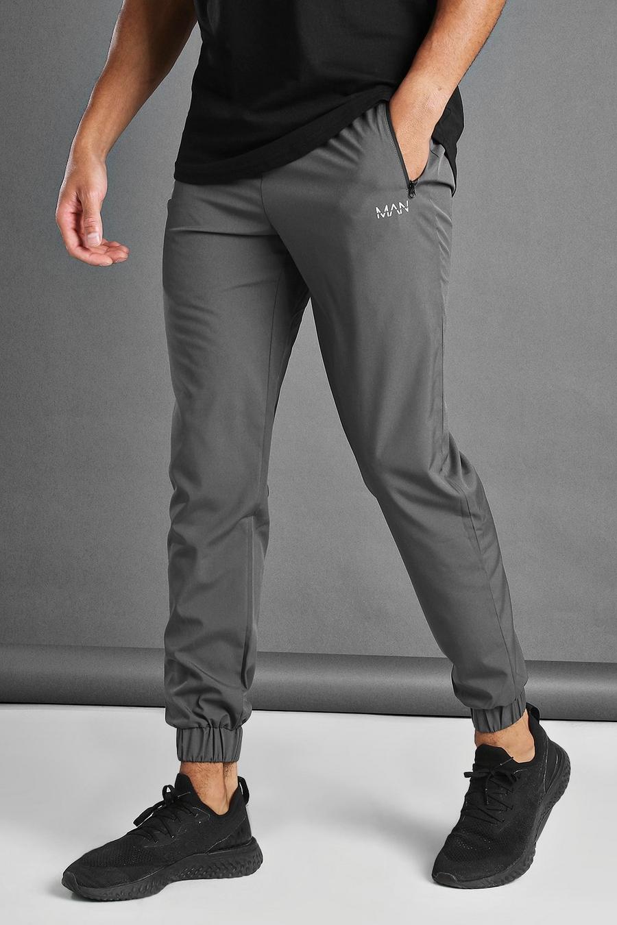 פחם grey מכנסי ריצה לאימונים בגזרת קרסול צרה עם חגורה של MAN image number 1