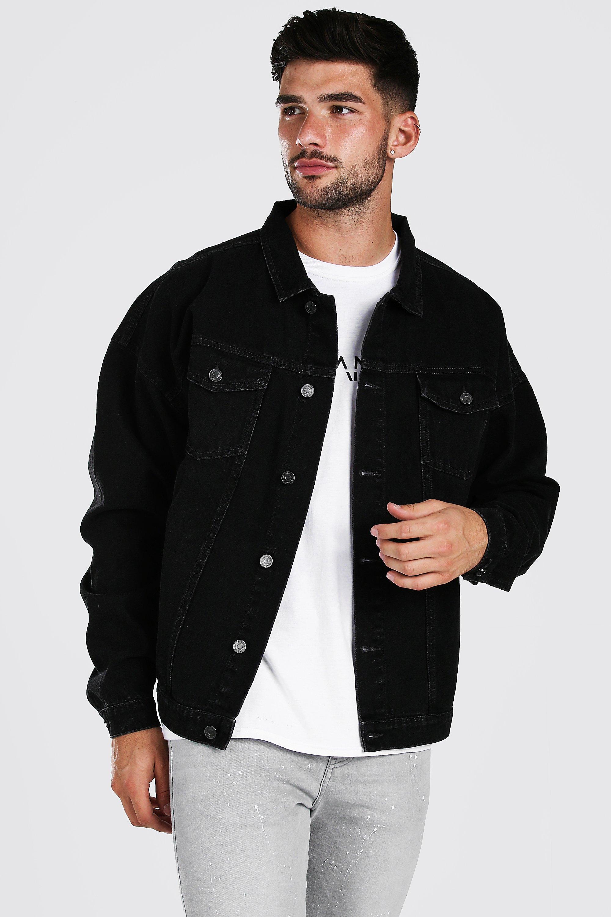 Mens oversized denim sales jacket black