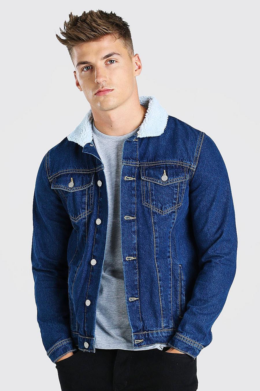 Giacca in denim Regular Fit con colletto in pile borg, Blu medio image number 1