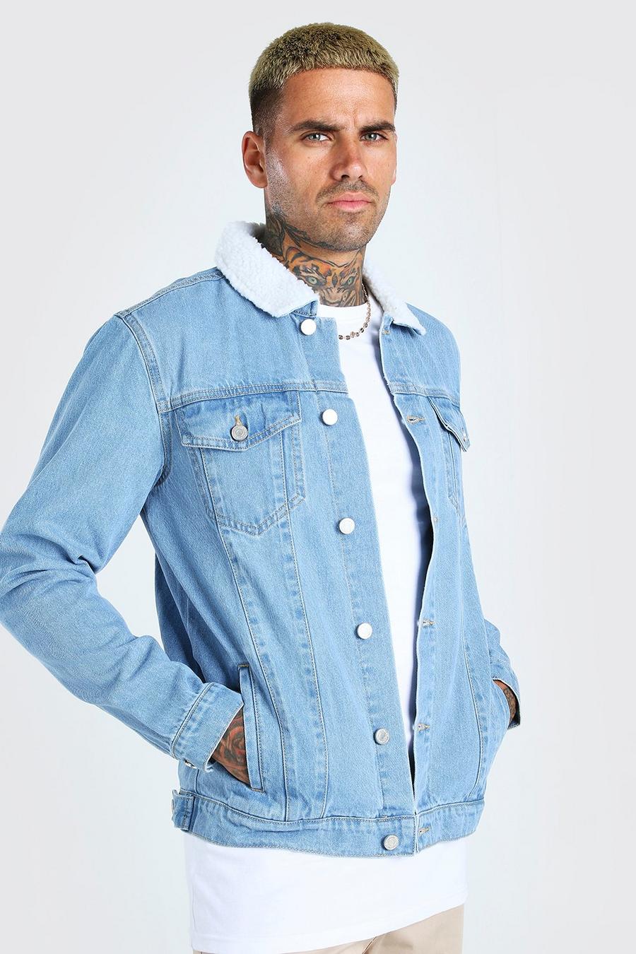 Veste en jean regular avec col borg, Bleu clair image number 1
