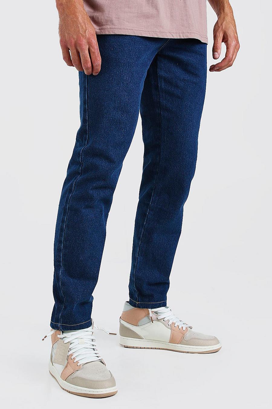 כחול ביניים ג'ינס צר משופשף image number 1
