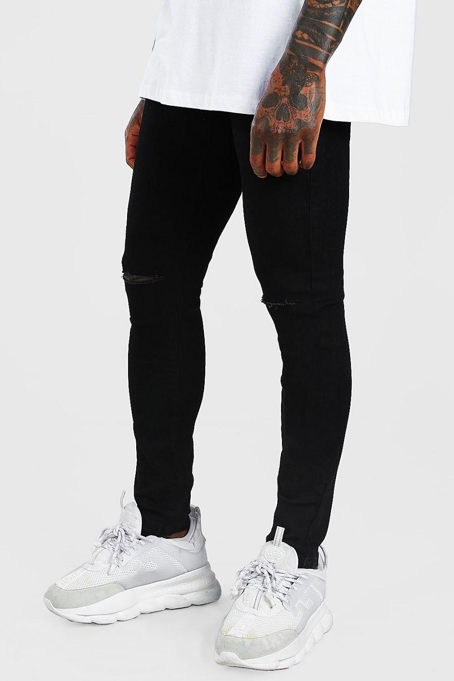 שחור סופר סקיני ג'ינס עם חריץ בברך image number 1