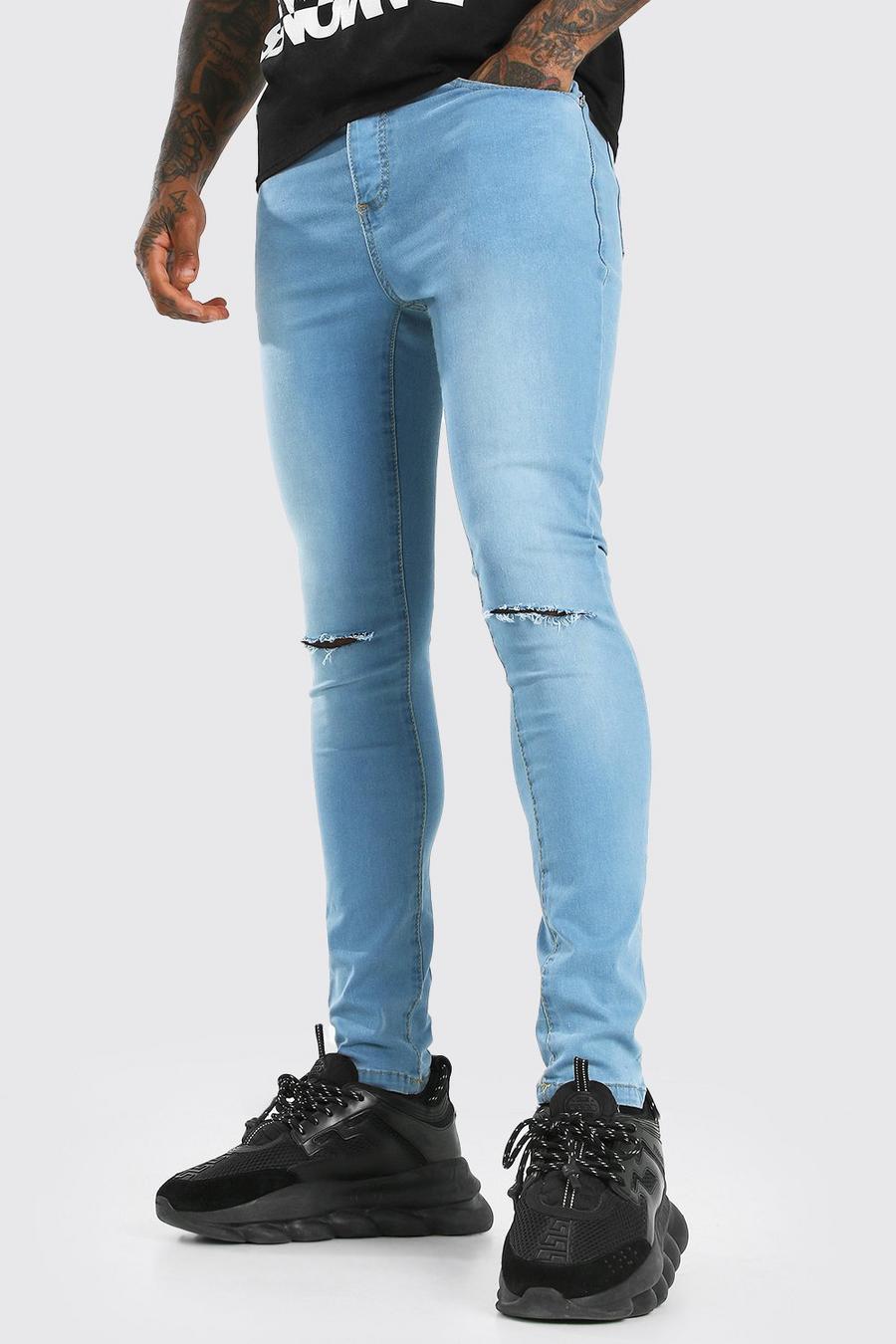 כחול בהיר סופר סקיני ג'ינס עם חריץ בברך image number 1