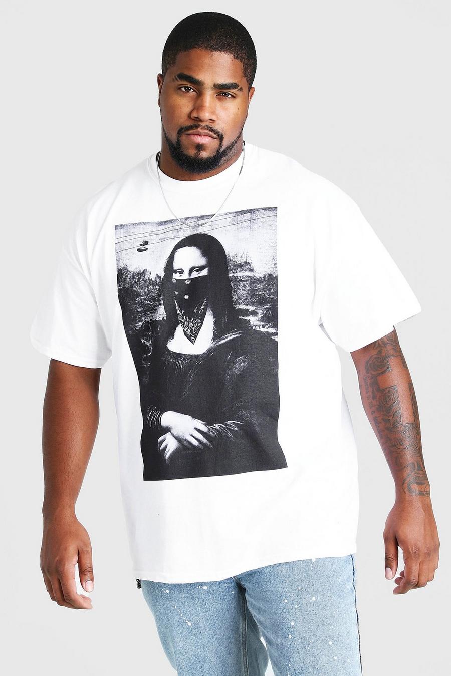 White Plus Size - T-shirt med Mona Lisa och bandana image number 1
