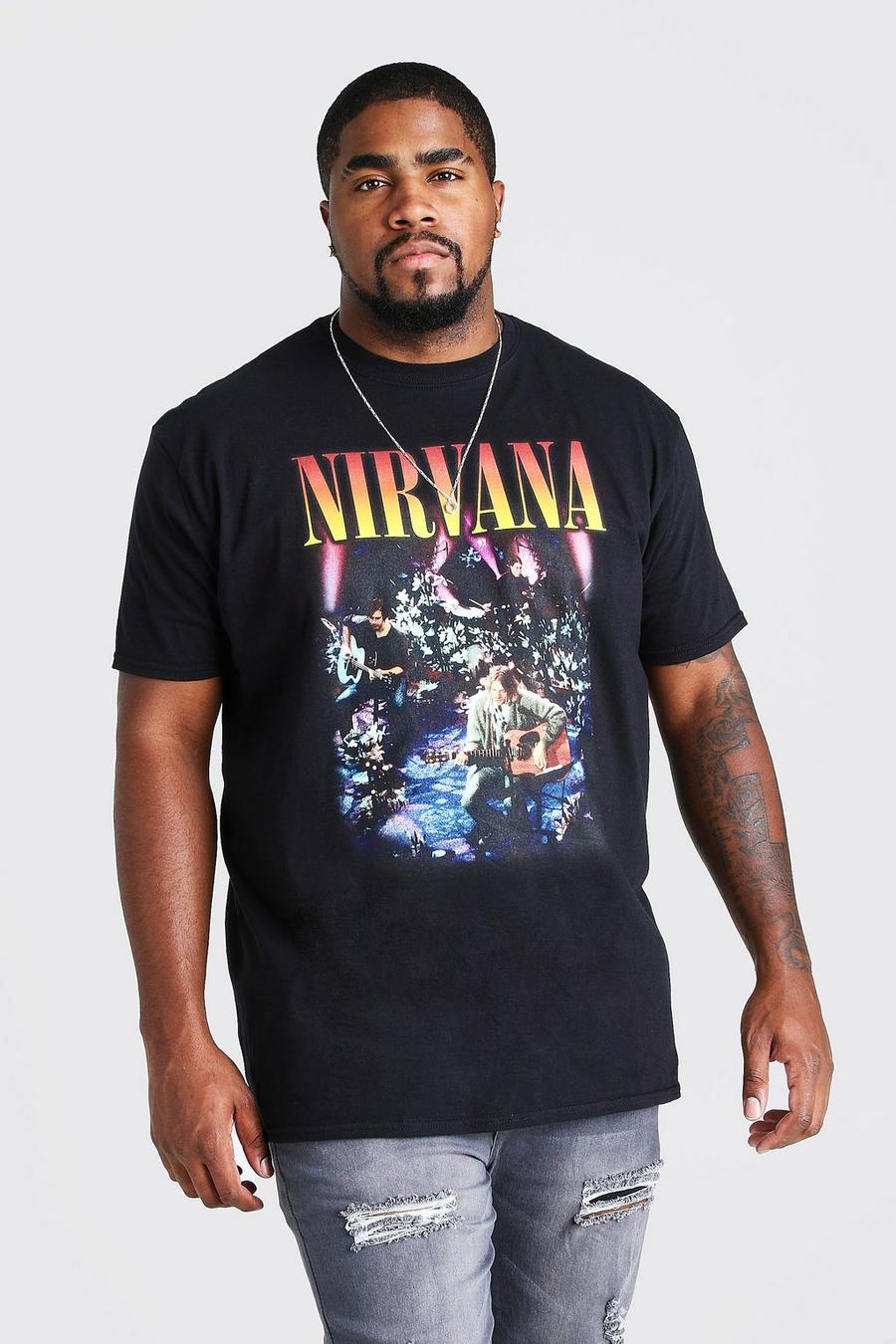 שחור טישרט ממותג עם הדפס Nirvana לגברים גדולים וגבוהים image number 1