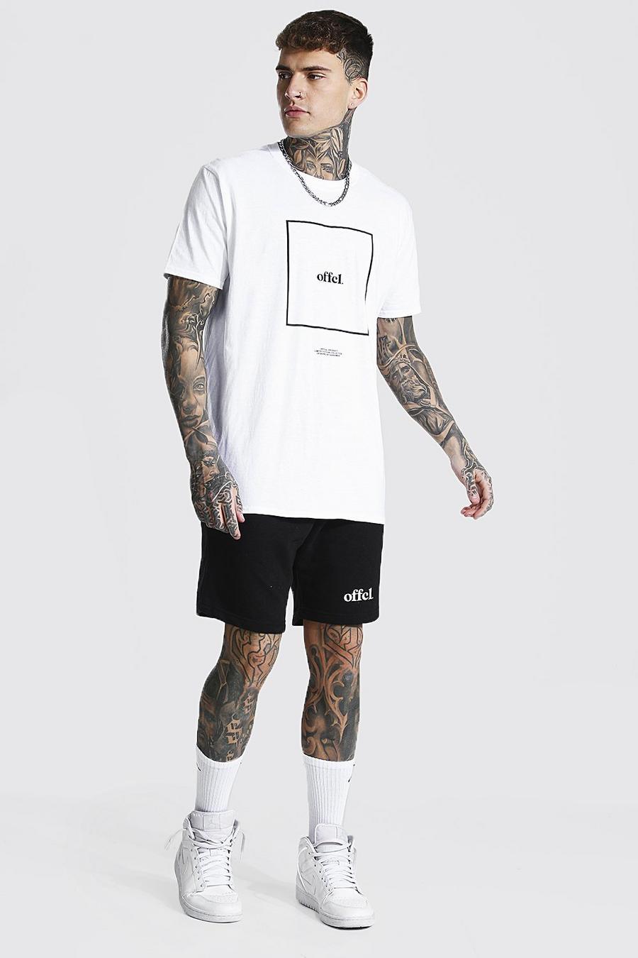 White vit Offcl T-shirt med tryck och shorts image number 1