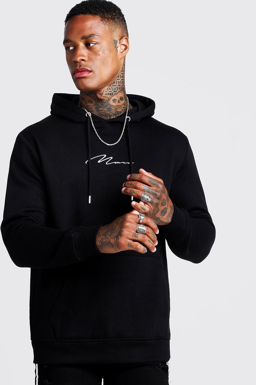 Black MAN Signature Over The Head Hoodie image number 1