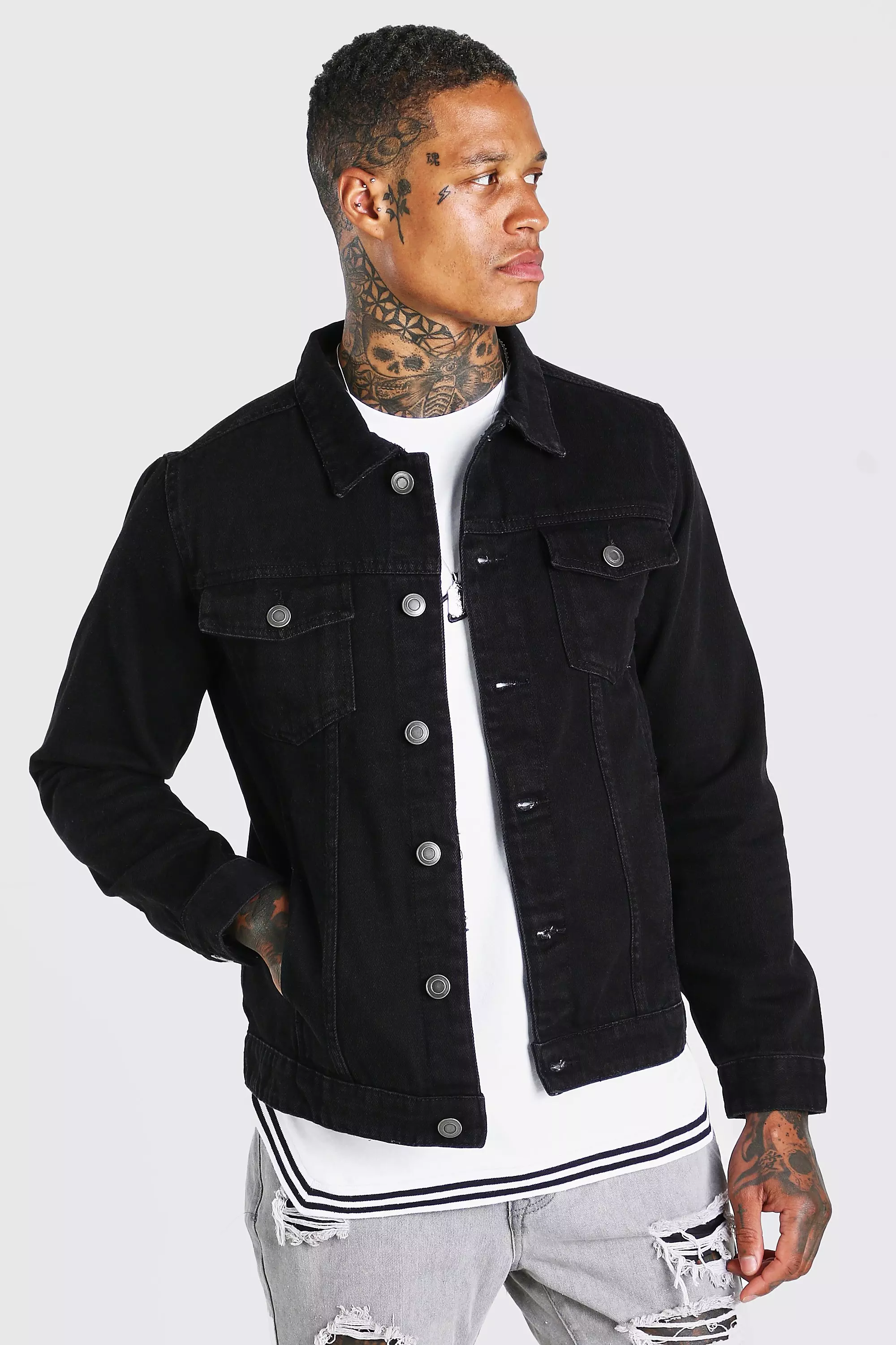 Boohooman black denim jacket store