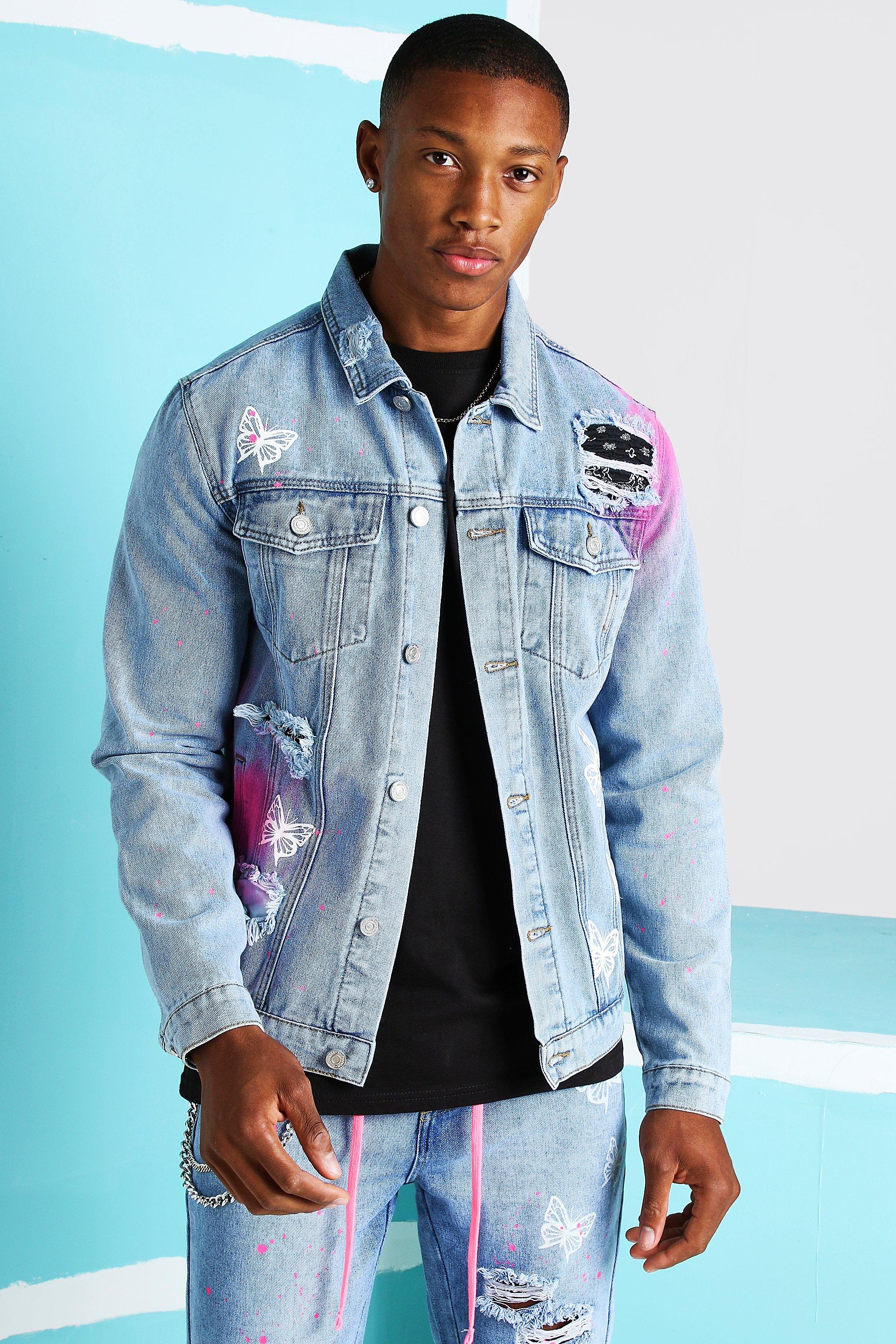 Rip Repair Bandana Butterfly Denim Jacket Boohoo