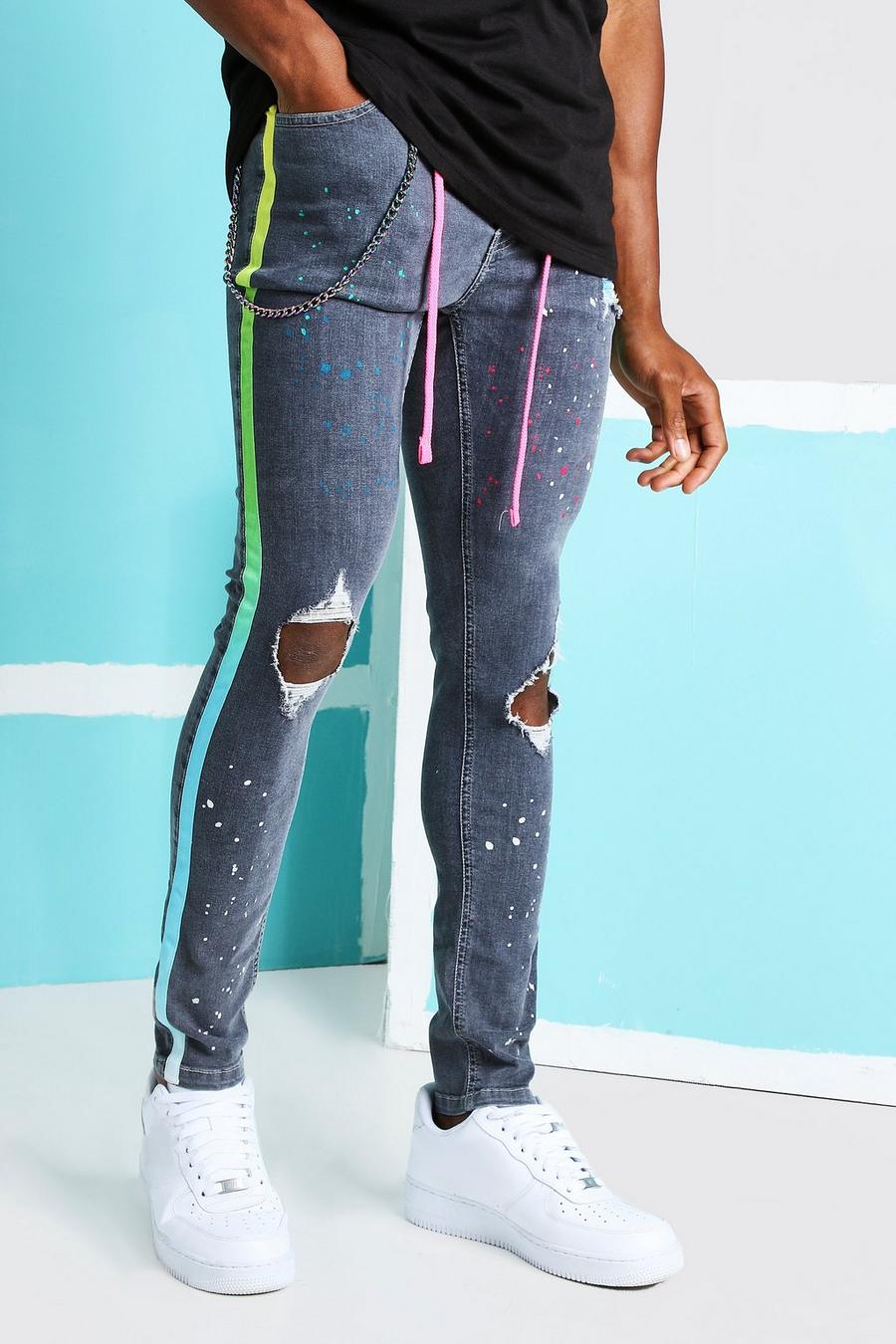 Light grey Super skinny jeans med slitna knän och kantband med ombréeffekt image number 1