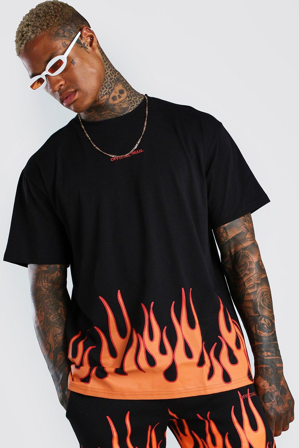 Short Sleeves Fire Flame Shirt With Jogger Cargo Pants Two Piece