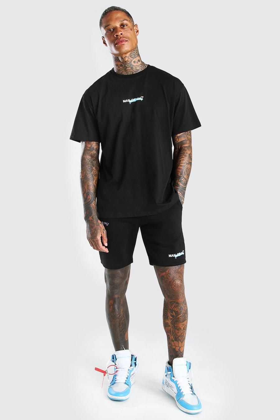 Black T-shirt och shorts med droppande tryck bak image number 1