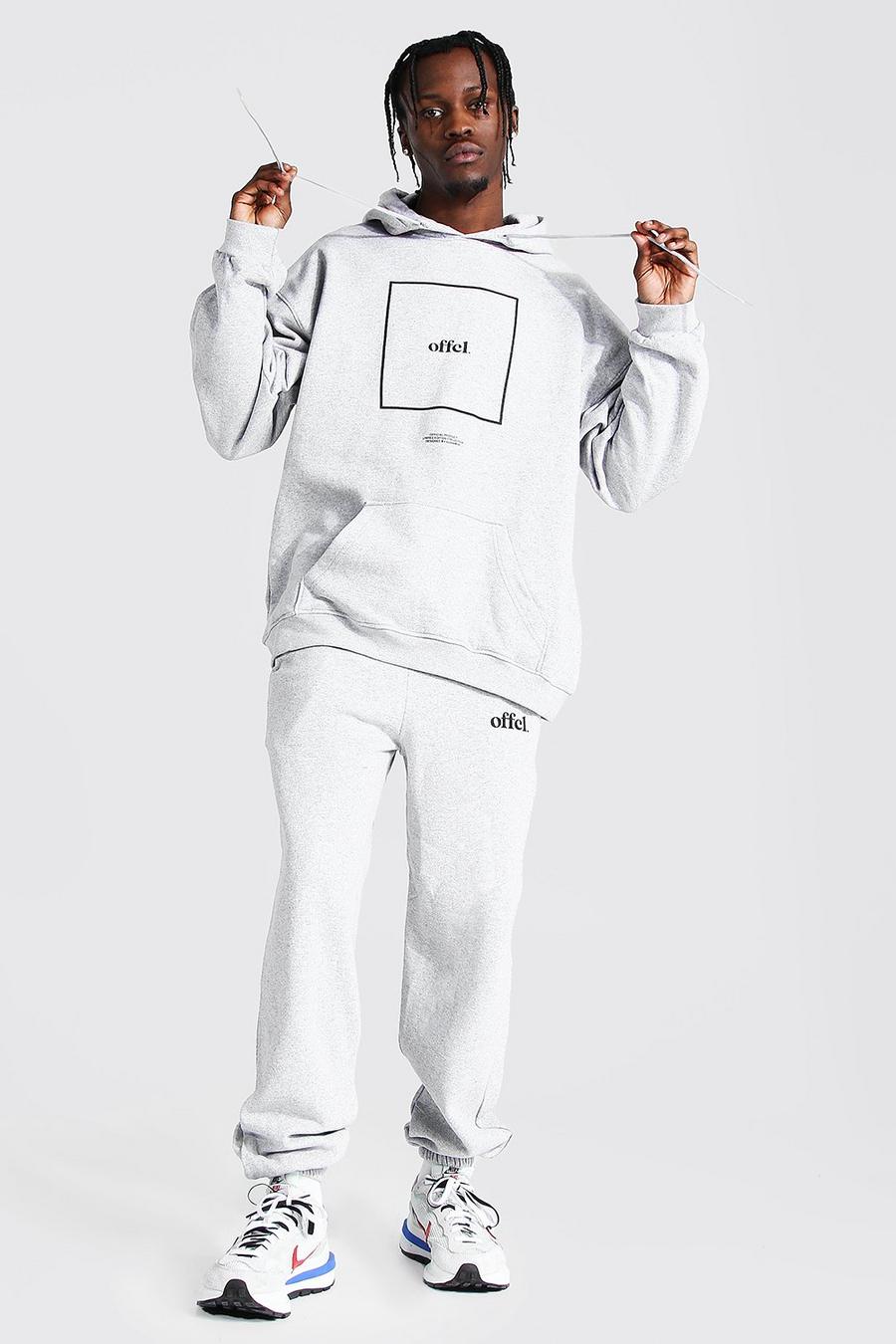 Grey marl Offcl Oversize träningsoverall med hoodie och fyrkantigt tryck image number 1