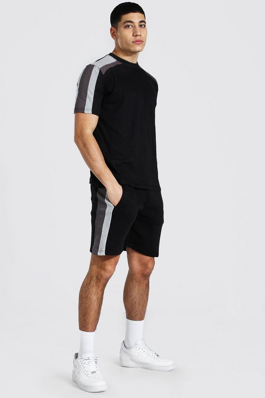Black T-Shirt En Shorts Met Contrasterend Paneel image number 1