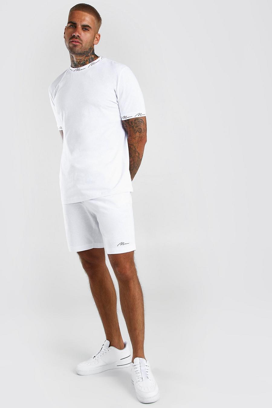 Set aus T-Shirt mit MAN-Schriftzug-Print und Shorts, Weiß image number 1