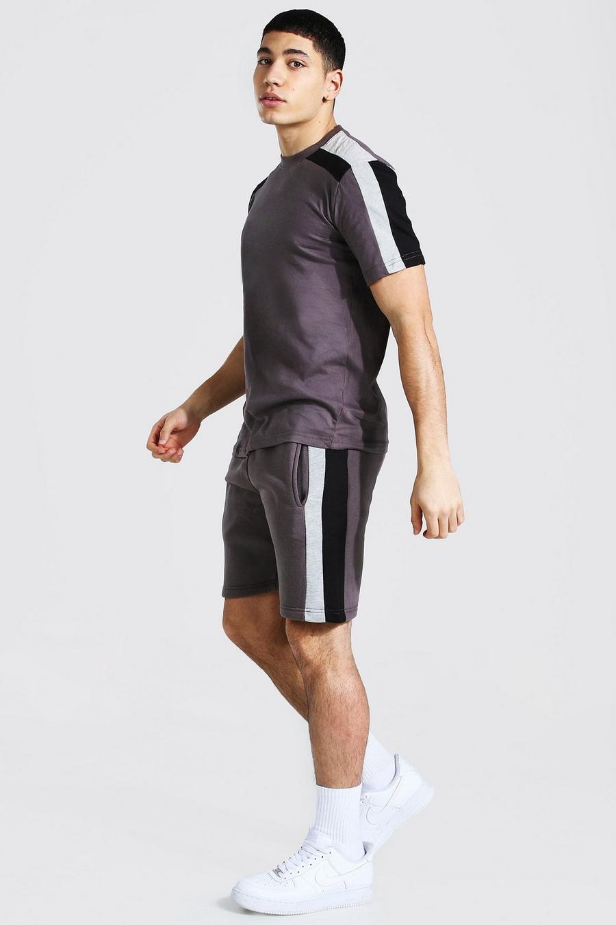 Charcoal T-shirt och shorts med kontrastpaneler image number 1