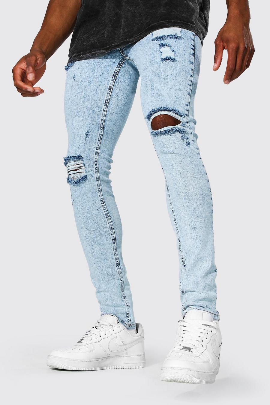 Ice blue Super skinny jeans med slitage image number 1