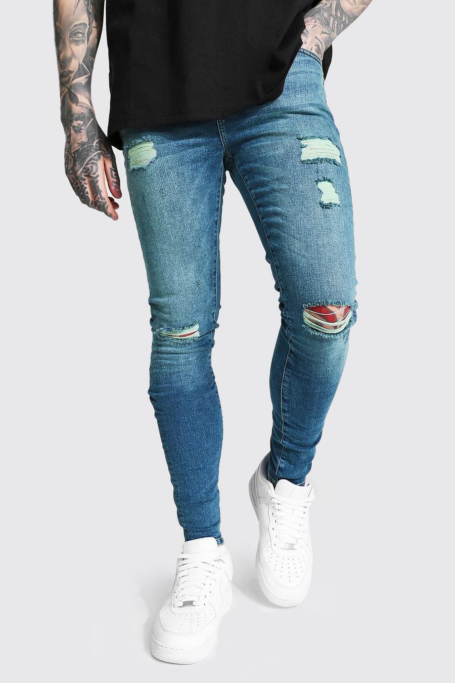 Super Skinny Jeans mit mehreren Rissen, Vintage-blau image number 1