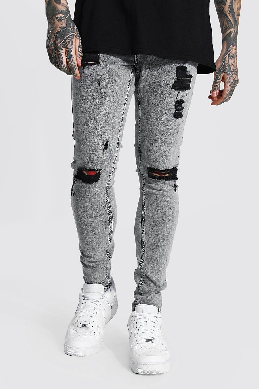 אפור קפוא ג'ינס סופר סקיני עם קרעים מרובים image number 1